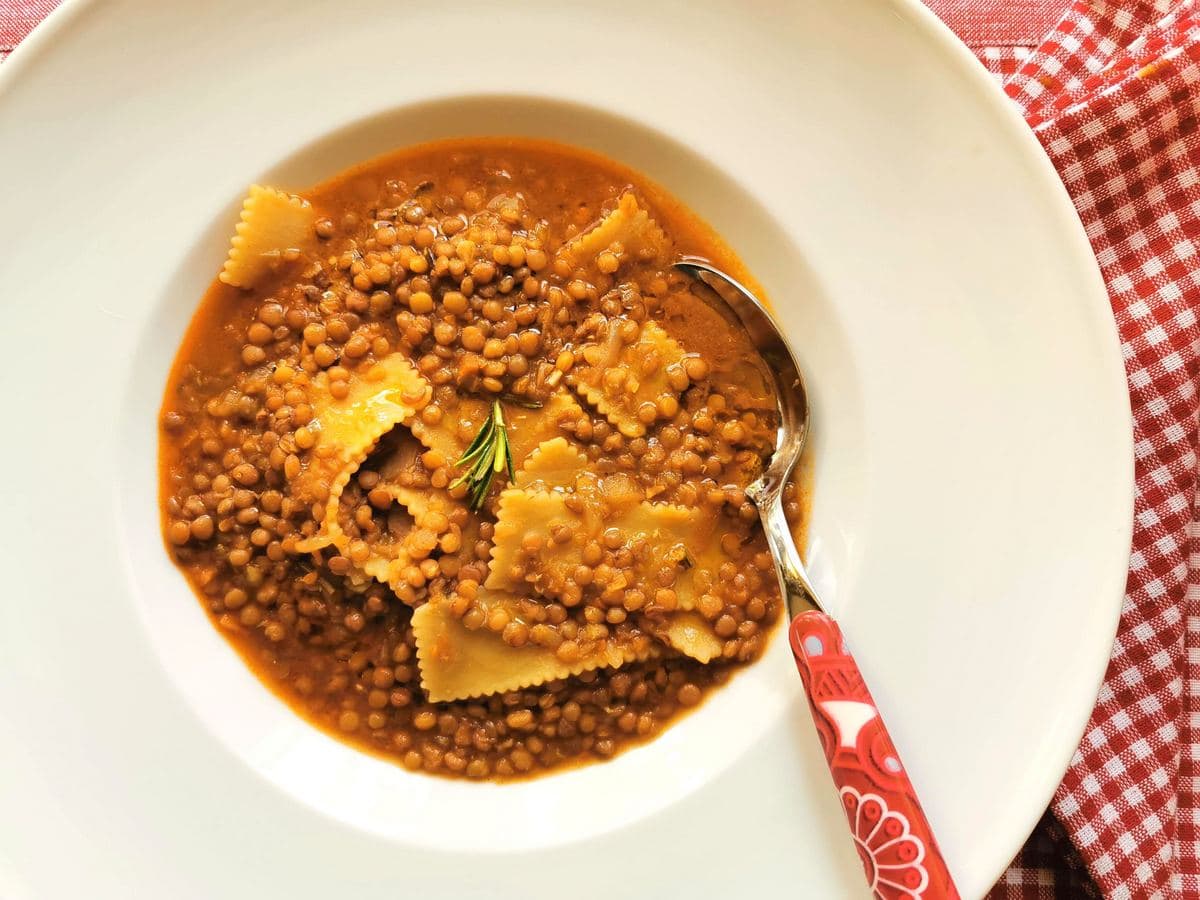 umbrian lentil soup with pasta.