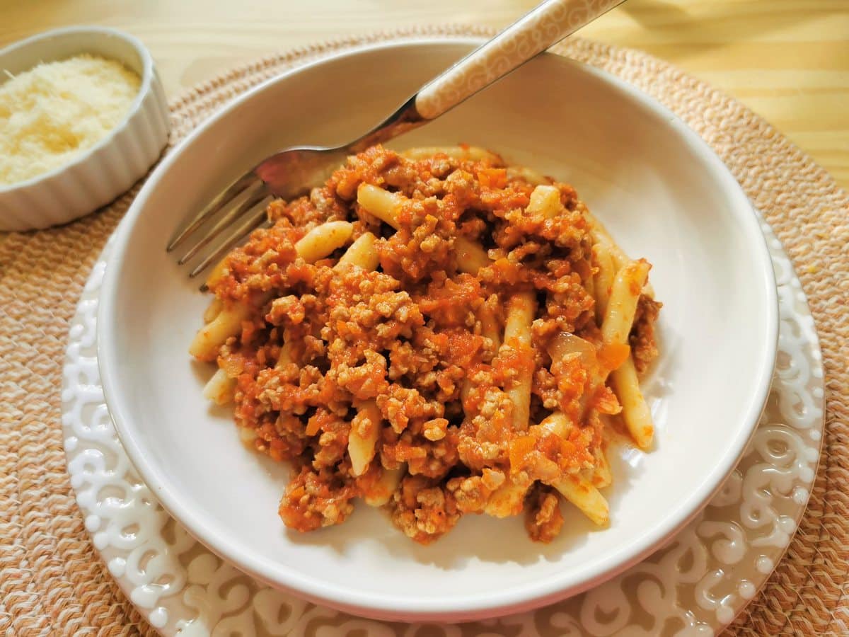 Veal ragu with homemade maccheroni from Piemonte.