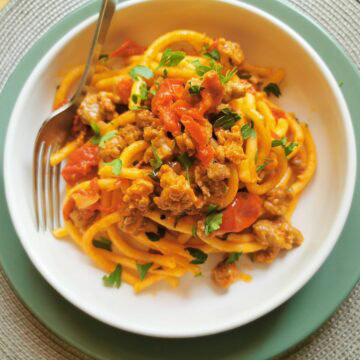 Venetian bigoli pasta with luganega sausage.