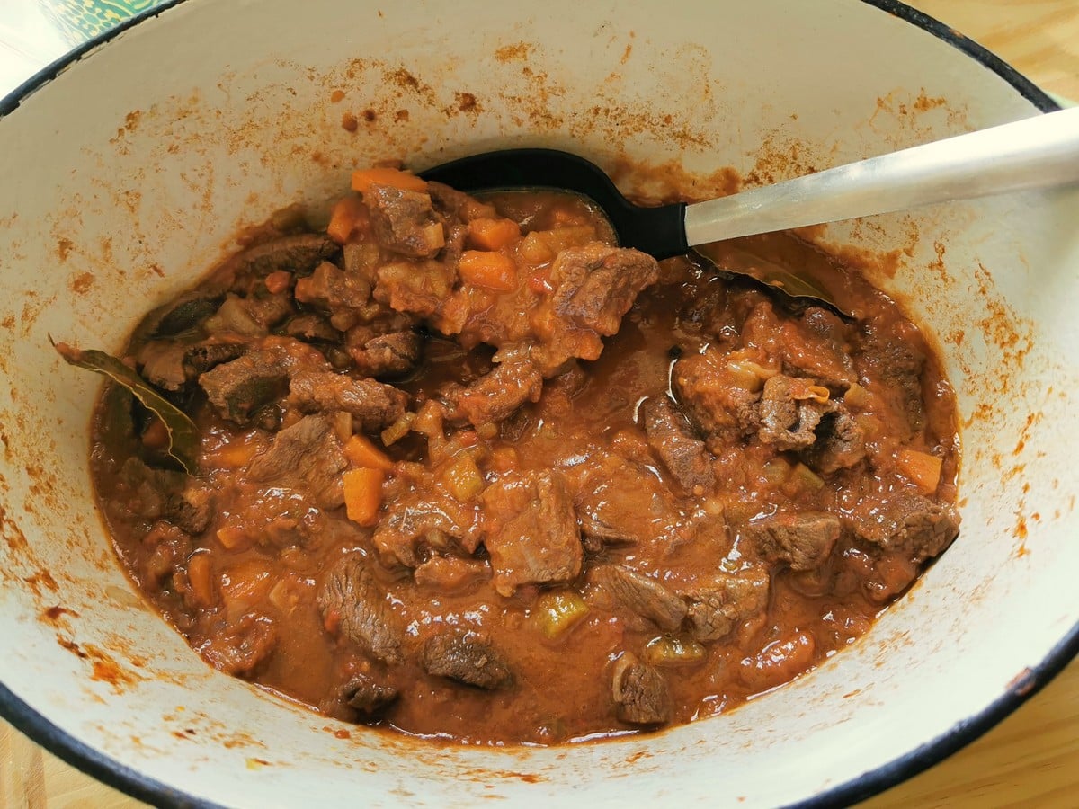 Venison ragu that has been simmered for 3 hours.