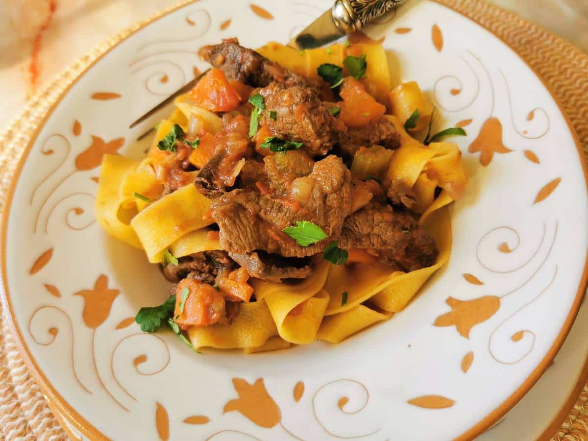 Venison ragu with pappardelle pasta.