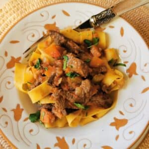 Venison ragu with pappardelle pasta.