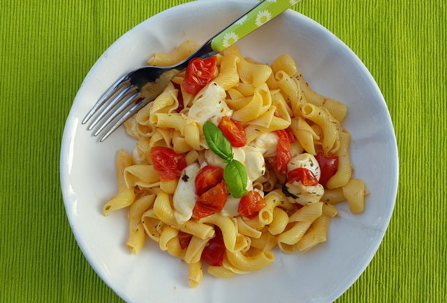 Warm Pasta Caprese with Torchio pasta