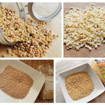 4 types of pastina pasta in photo collage.