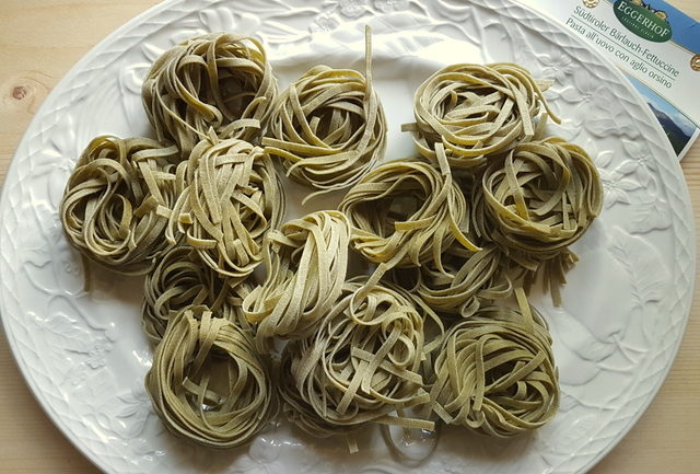 Wild garlic fettuccine pasta from South Tyrol