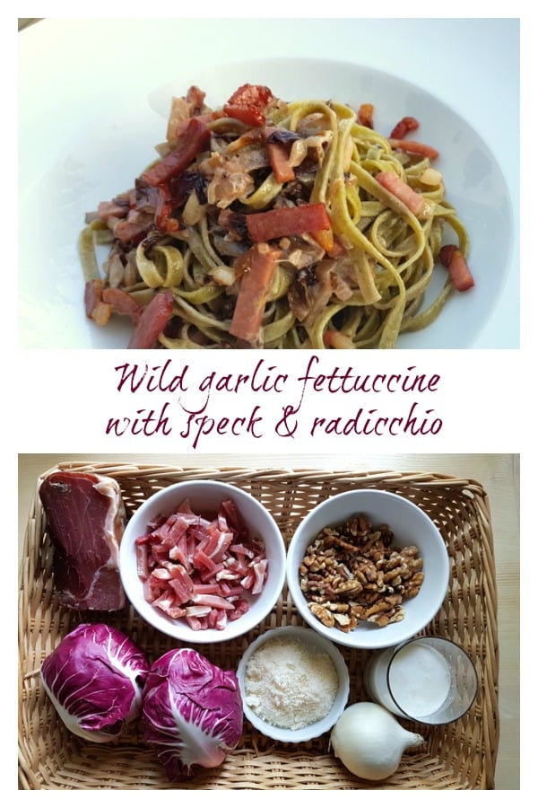 fettuccine pasta with speck and radicchio