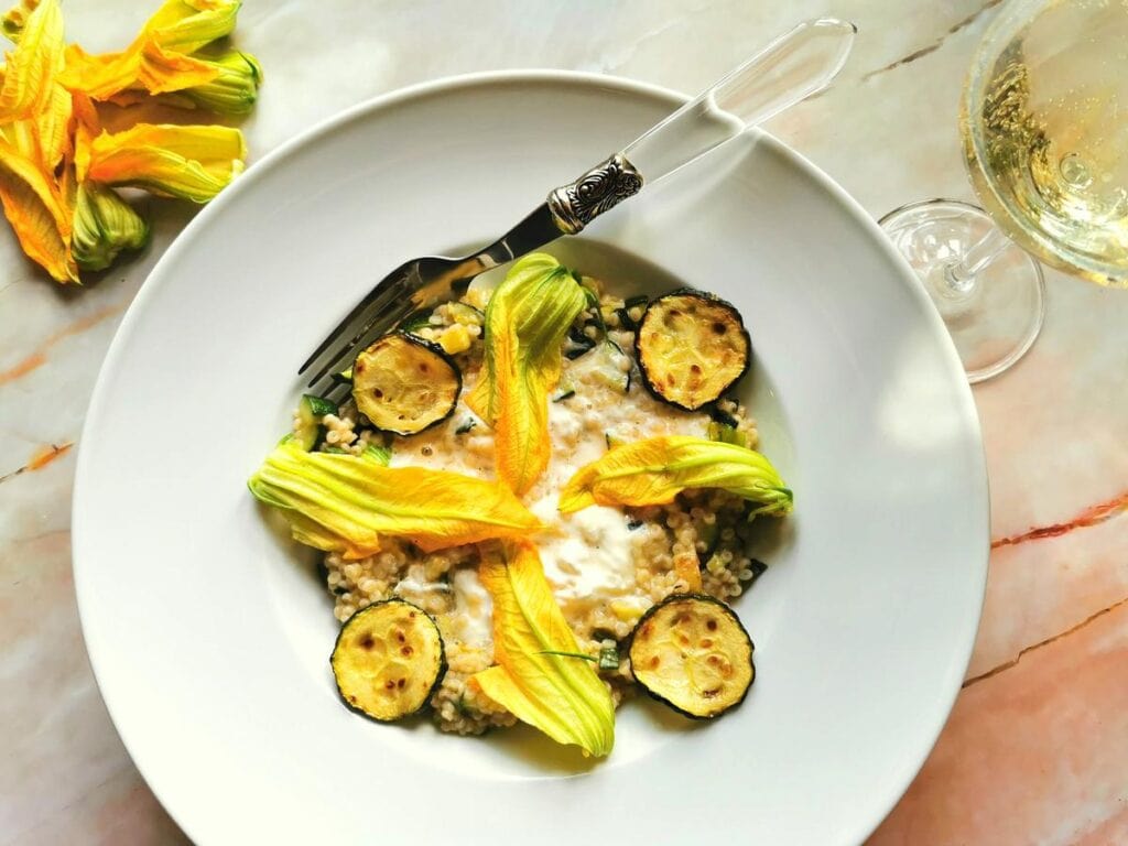 zucchini flower pasta risotto style