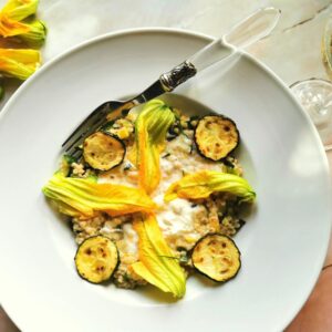 Zucchini flower pasta risotto style