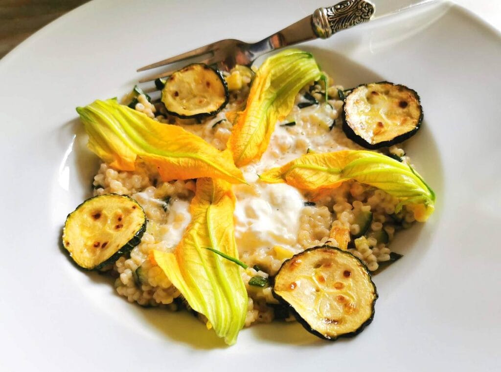 zucchini flower pasta risotto style