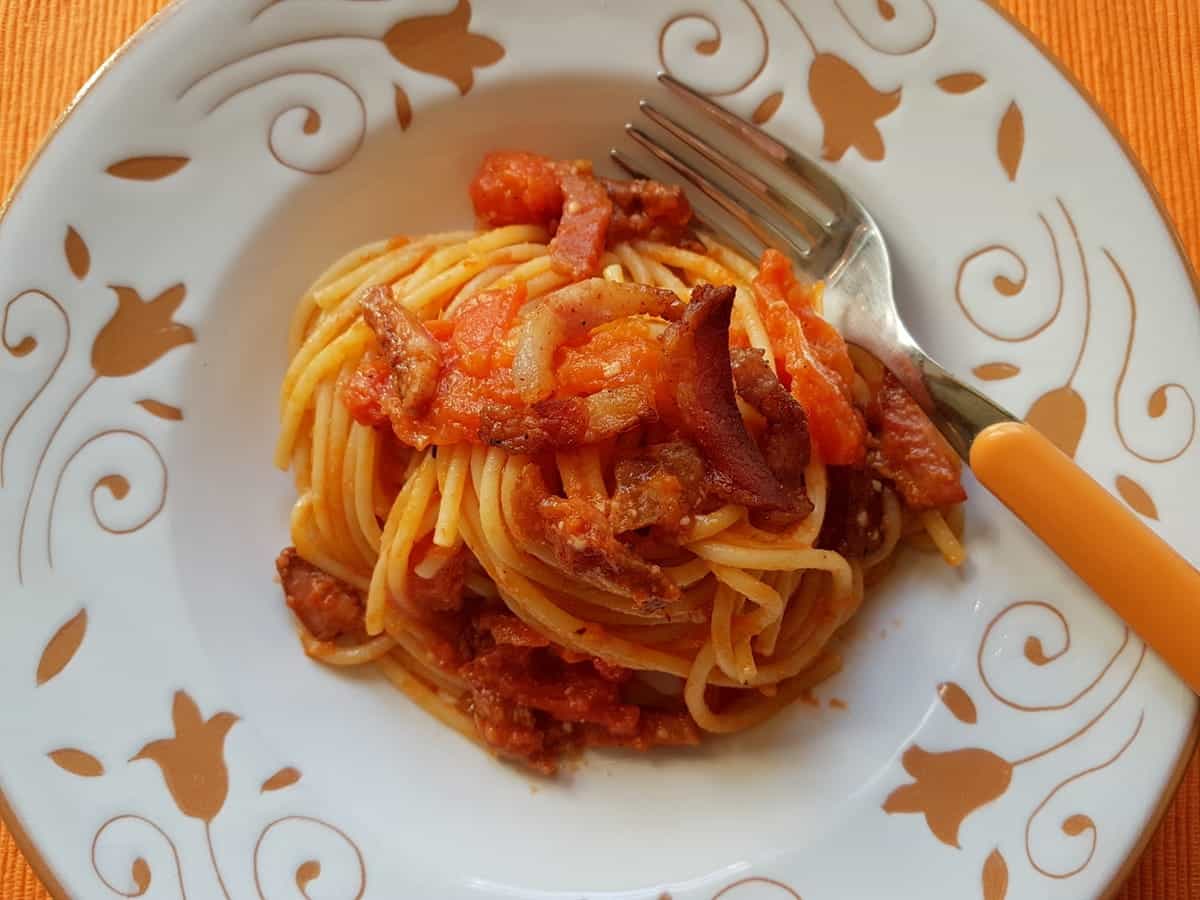 Amatriciana pasta in a bowl