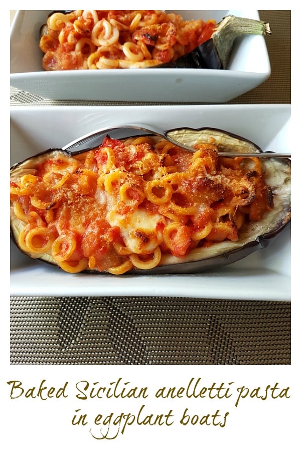 baked anelletti pasta eggplant boats