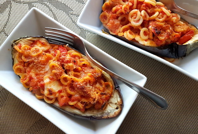 anelletti pasta eggplant boats 