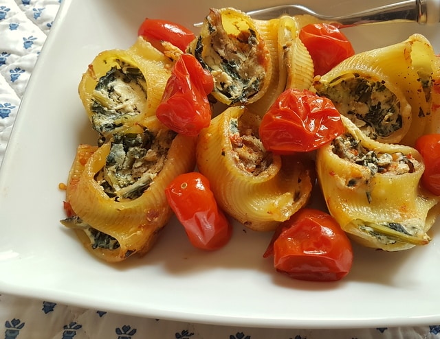 Baked Lumaconi Pasta Shells with Chicory and Porcini