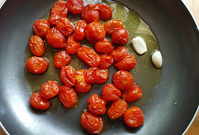 roasted cherry tomatoes sauteed with olive oil and garlic