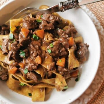 Pappardelle with braised hare ragu with chocolate.
