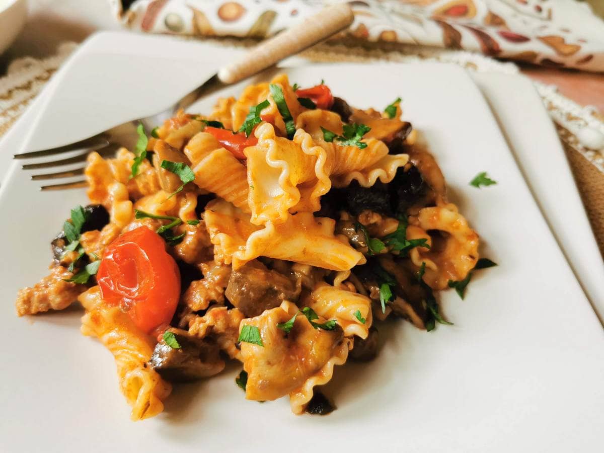 Pasta alla boscaiola with sausage and mushrooms.