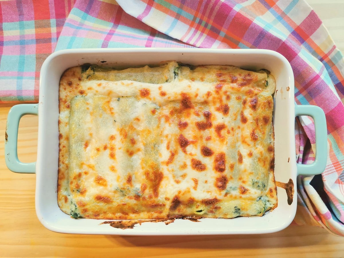 Cannelloni that has been baked with Parmigiano Reggiano.