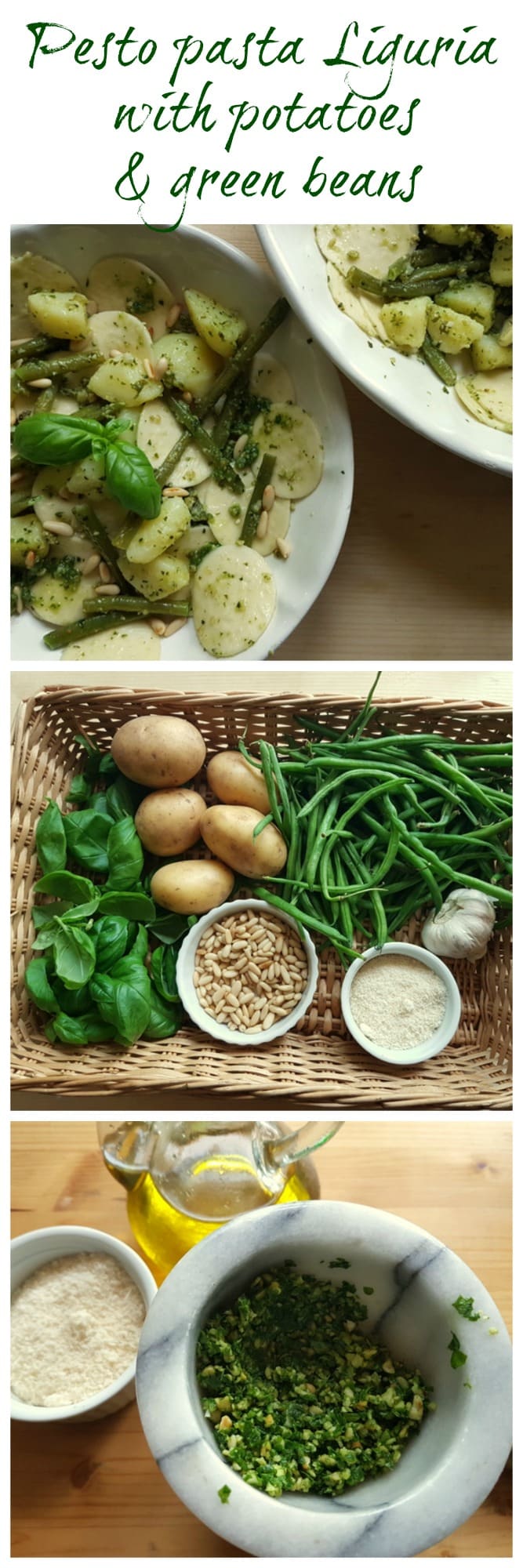 corzetti pesto pasta Liguria with potatoes and green beans