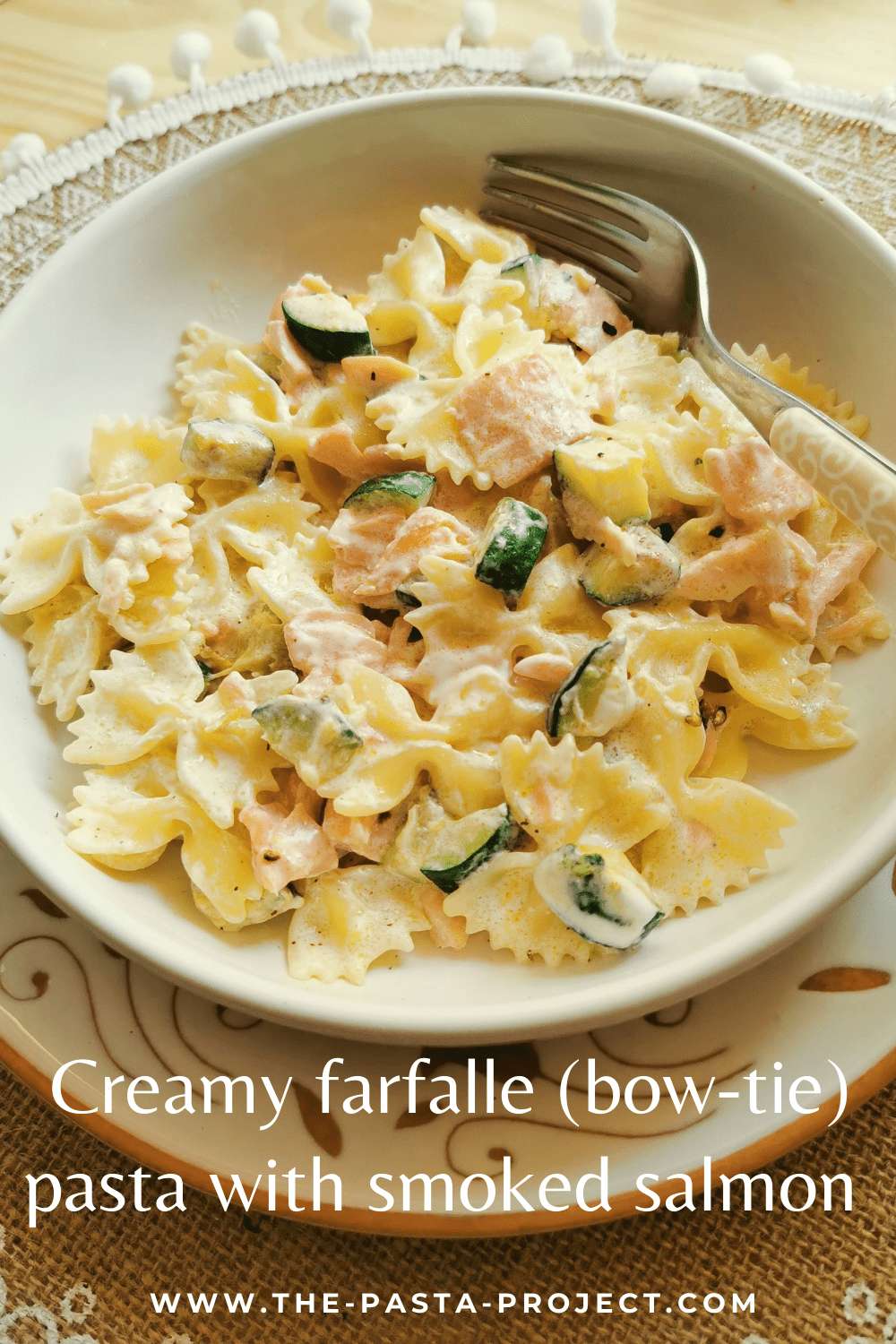 creamy farfalle (bow-tie) pasta with smoked salmon and zucchini