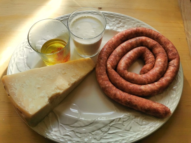 ingredientsfor pasta alla monzese on white plate