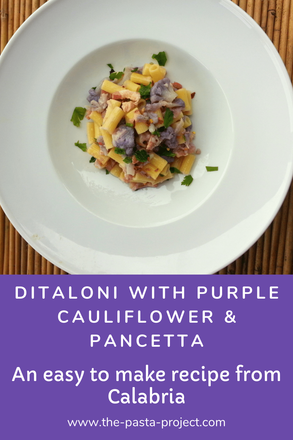 ditaloni with purple caulifower