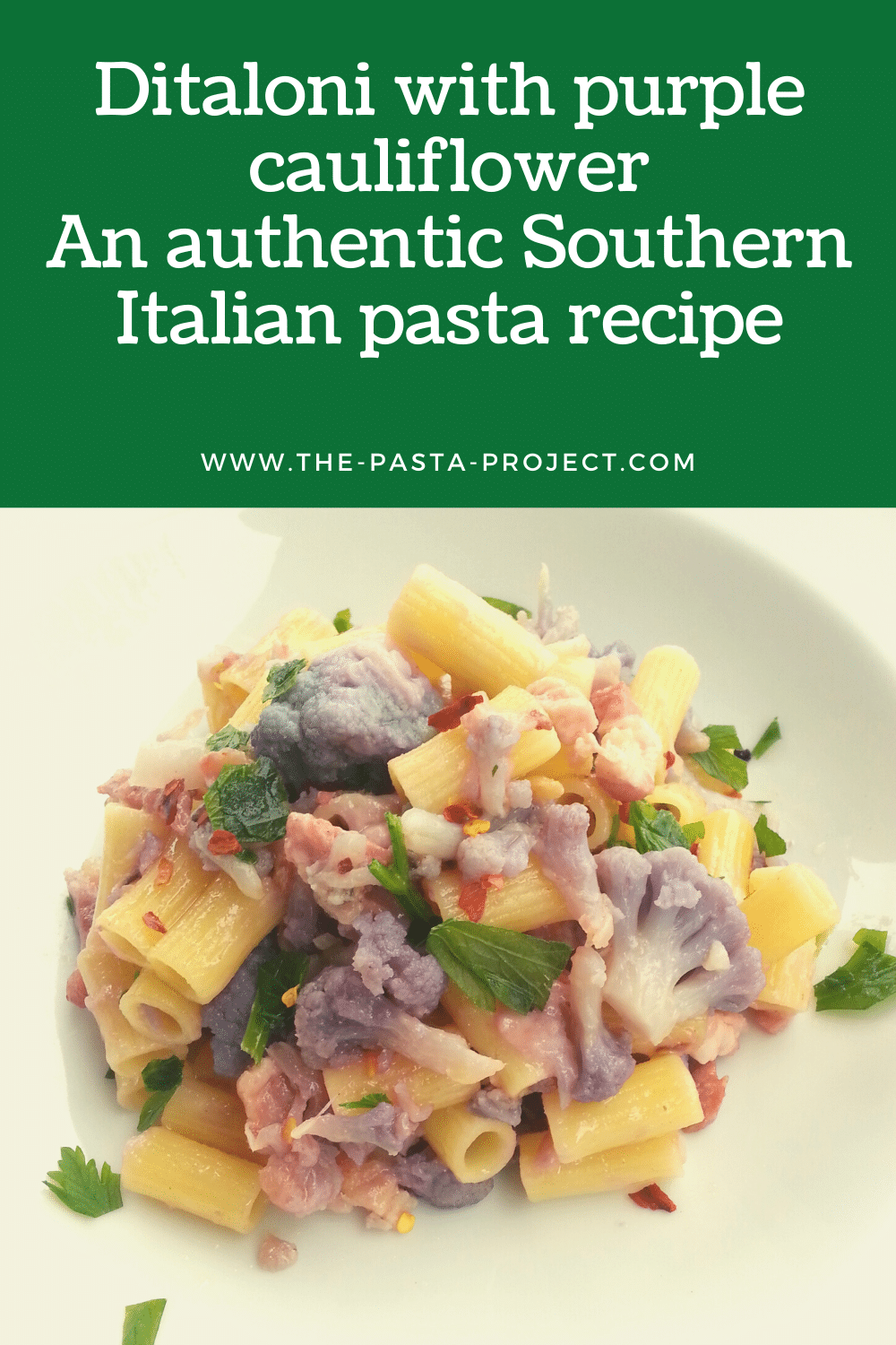 Ditaloni with purple cauliflower