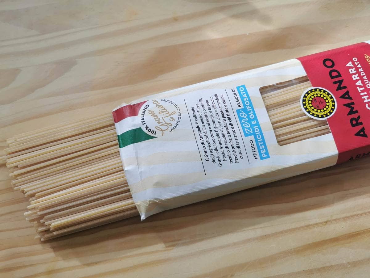 Packet of dried spaghetti alla Chitarra by pasta makers Armando.