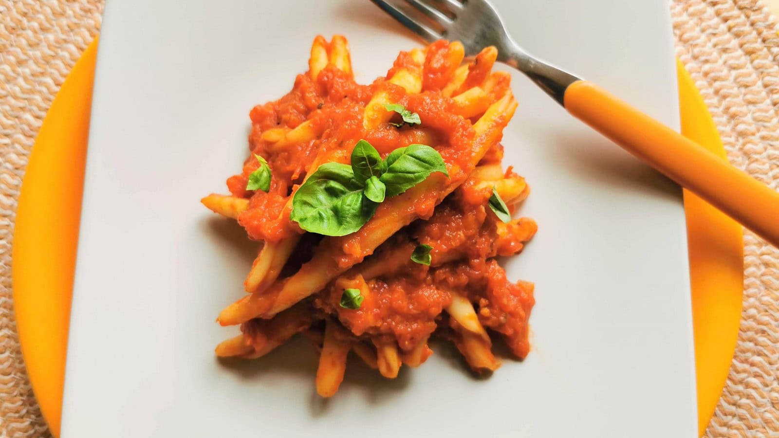 Fileja pasta with spicy nduja sauce.