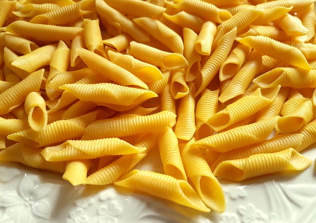 garganelli pasta on a white plate