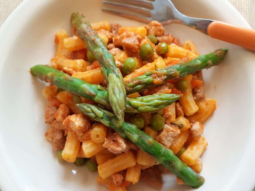 gargati with spring ragu a mixed meat ragu with spring veggies