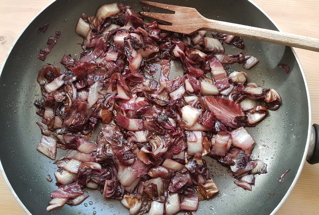 caramelized radicchio in frying pan