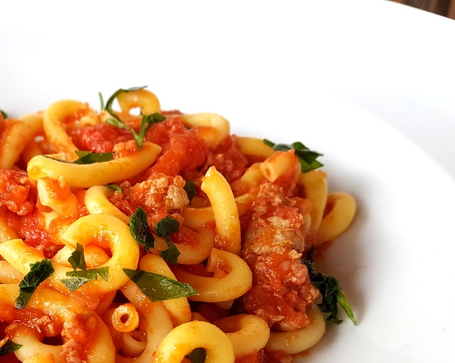 gramigna pasta with sausage