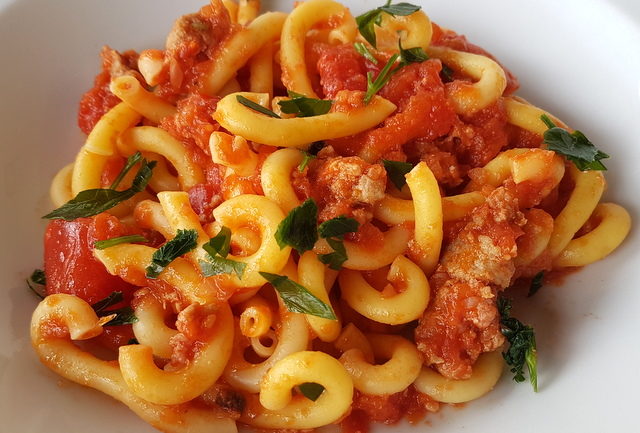 Emilia-Romagna pasta recipe gramigna with sausage.