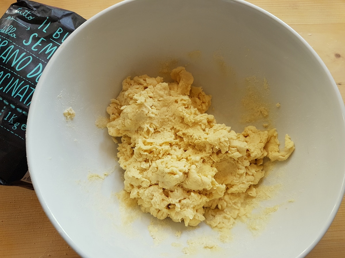 Cavatelli dough ingredients in a bowl.