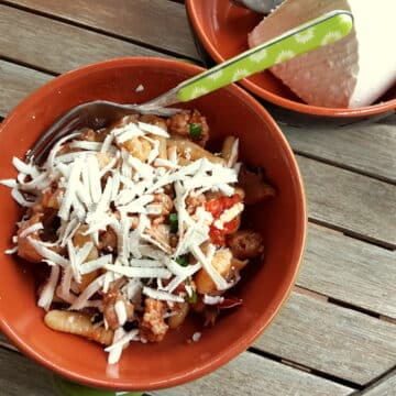 homemade cavatelli pasta with oyster mushrooms and sausage