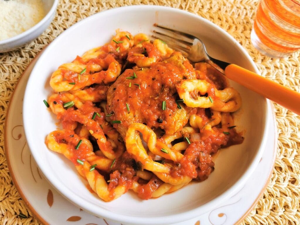 lorighittas with chicken ragu