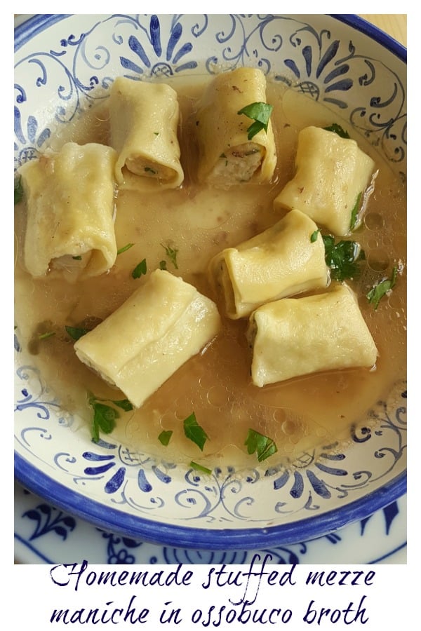 homemade stuffed mezze maniche in osso buco broth