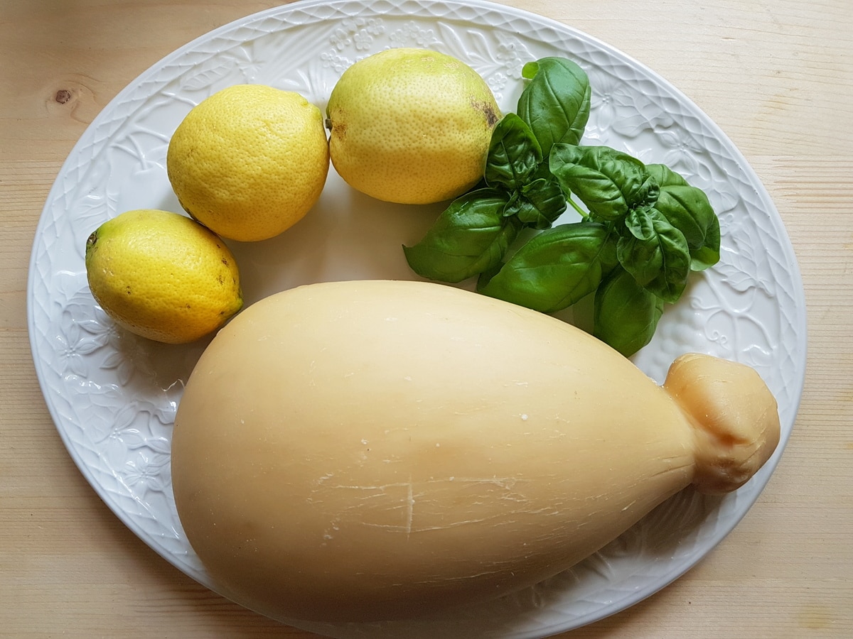 Ingredients for the lemon water pasta on a plate.