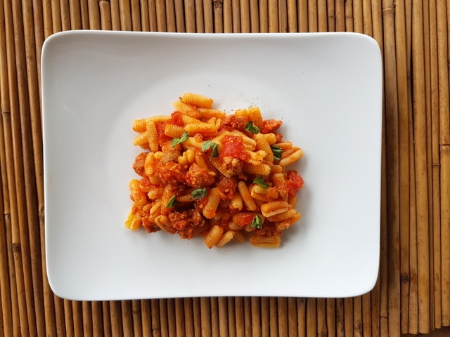 Sardinian gnocchi malloreddus with sausage alla Campidanese