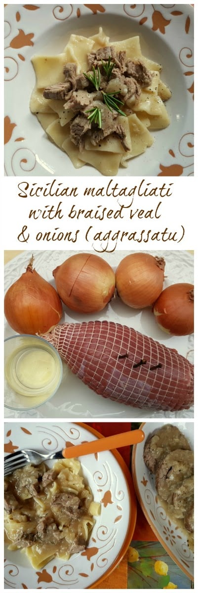 Maltagliati pasta with braised veal and onions (aggrassatu)
