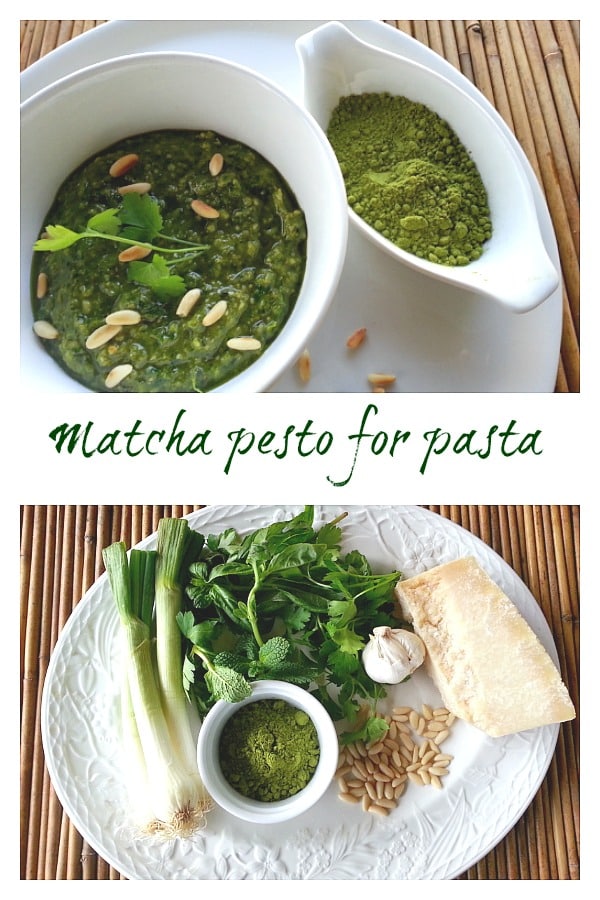 matcha pesto and ingredients