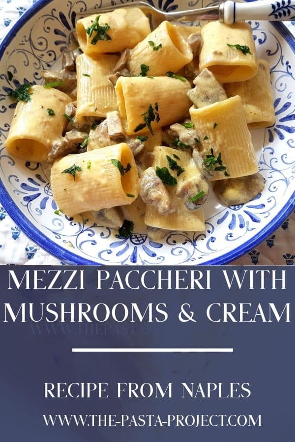 mezzi paccheri pasta with mushrooms and cream