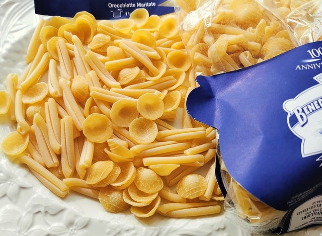 orecchiette and casarecce in a bowl