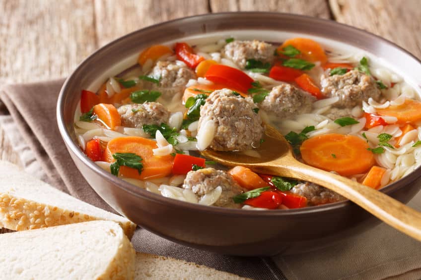 Italian soup with meatballs and orzo pasta