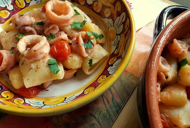 paccheri with calamari and potato