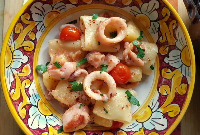 paccheri with calamari and potato