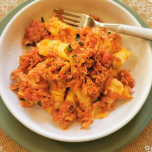 Pasta with tuna Bolognese sauce.