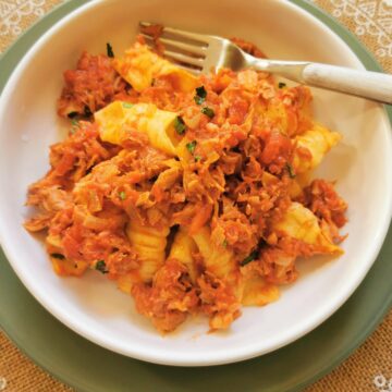 Pasta with tuna Bolognese sauce.