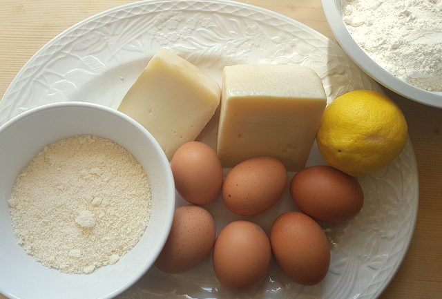 ingredients for piconi ascolani baked ravioli from Marche