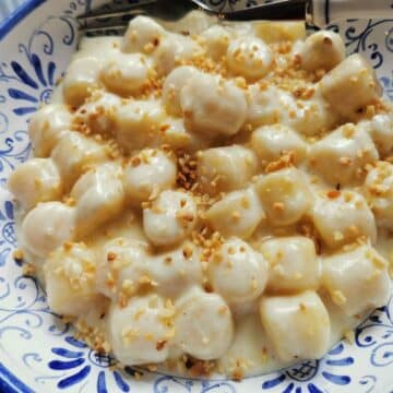 Potato gnocchi with Castelmagno cheese.